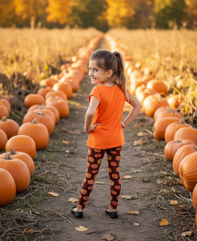 Girls Pumpkin Leggings - High Waisted - Buttery Soft - Orange Leggings MomMe and More 