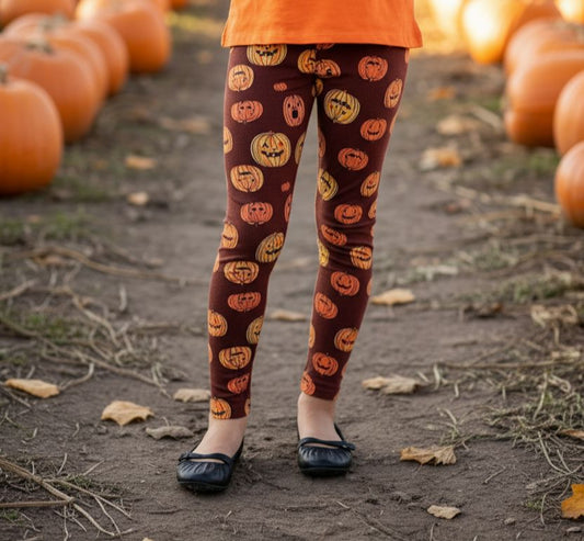 Girls Pumpkin Leggings - High Waisted - Buttery Soft - Orange Leggings MomMe and More S Orange 