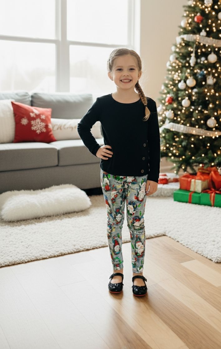 Girls Christmas Gnome Leggings - High Waisted - Buttery Soft - Yoga Pants Leggings MomMe and More 