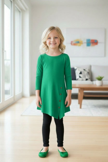Girls Asymmetric Green Dress - Long Tunic Top - dress MomMe and More 