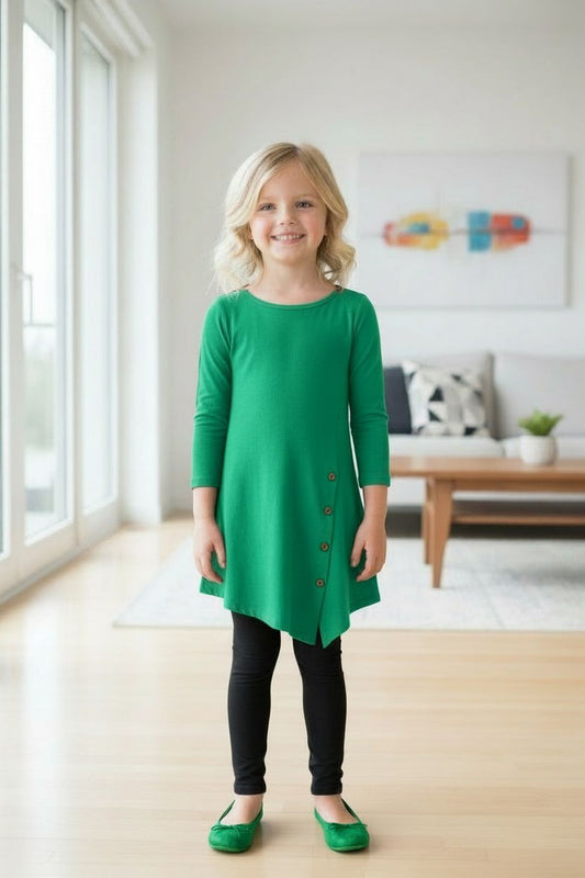 Girls Asymmetric Green Dress - Long Tunic Top - dress MomMe and More 