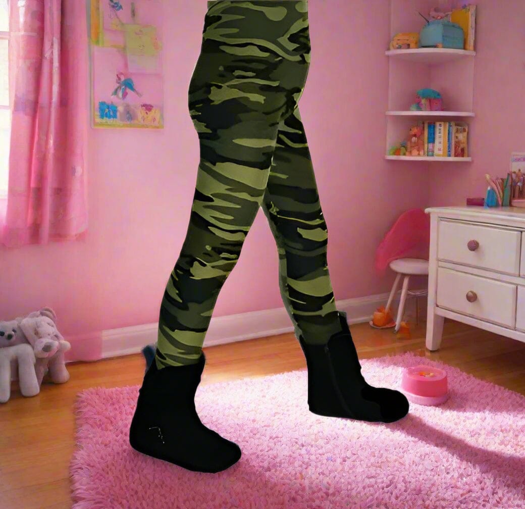 Girls Green Camouflage Leggings, Kids Yoga Pants, Sizes S/L, No-Roll Waist, Green Leggings MomMe and More 