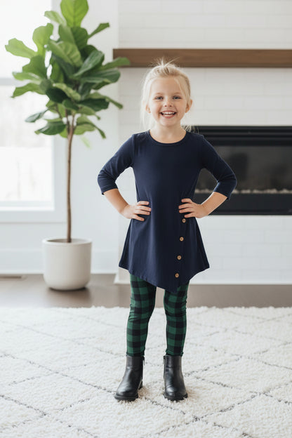 Girls Christmas Green Plaid Leggings - High Waisted - Buttery Soft - Green/Blue Leggings MomMe and More S Green 