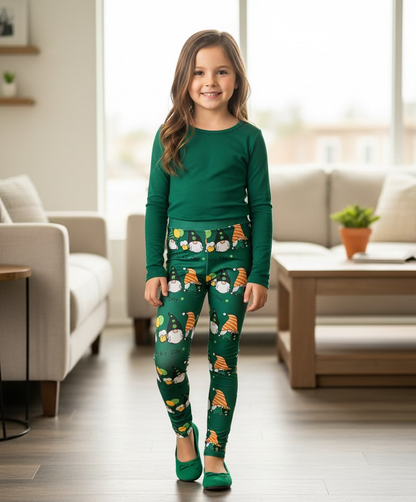 Girls Leggings | Exclusive St. Patrick Day Gnome Leggings | Yoga Pants | Footless Tights | Yoga Waistband Leggings MomMe and More 