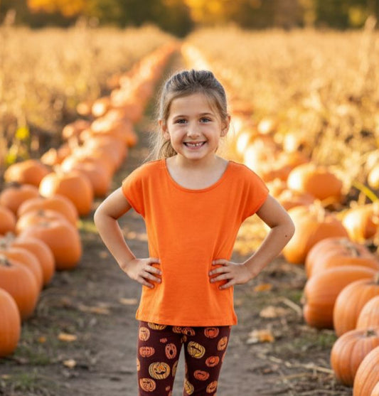 Girls Pumpkin Leggings - High Waisted - Buttery Soft - Orange Leggings MomMe and More 