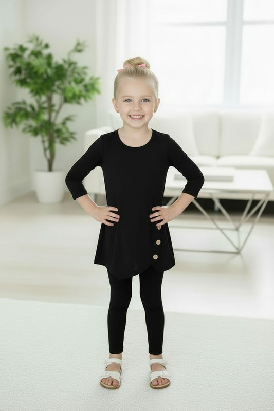 Girls High-Low Black Dress, Long Tunic Top, Sizes 6/8/10/12, Solid Black dress MomMe and More 6 Black 