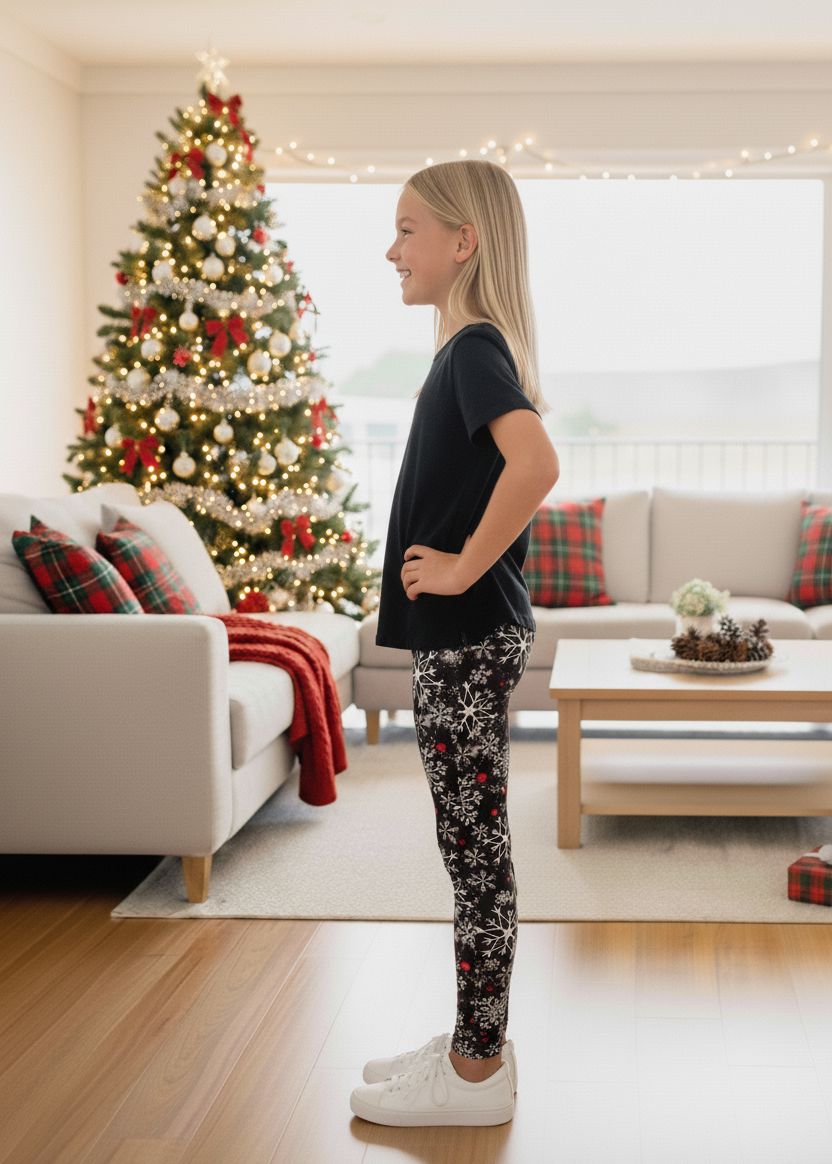 Girls Christmas Snowflake Leggings - High Waisted - Buttery Soft - Yoga Pants for Kids - Black/White Leggings MomMe and More 