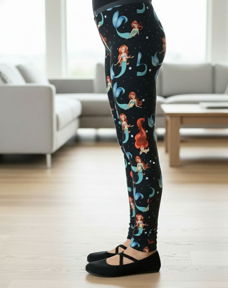 Girls Mermaid Leggings - High Waisted - Buttery Soft - Yoga Pants for Kids - Black/Multi Leggings MomMe and More 