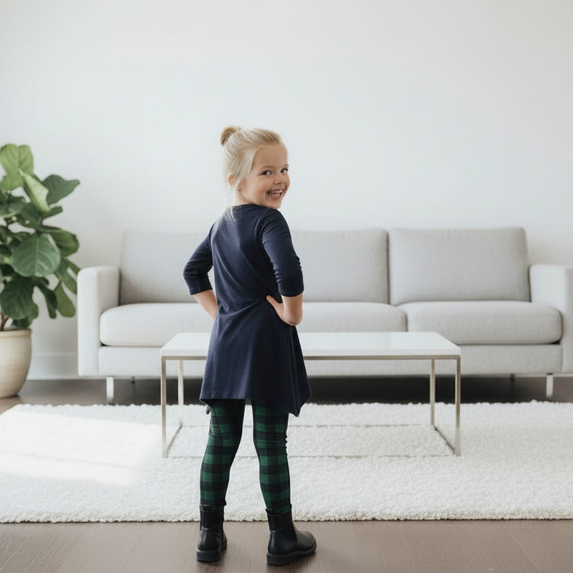 Girls Christmas Green Plaid Leggings - High Waisted - Buttery Soft - Green/Blue Leggings MomMe and More 