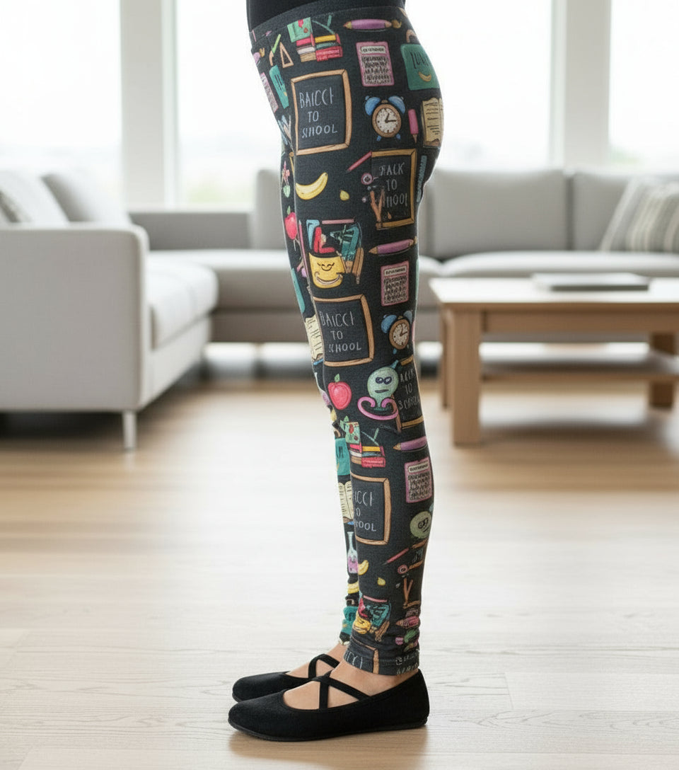 Girls School Theme Leggings Kids Yoga Pants Multi Color Sizes S/L Leggings MomMe and More 