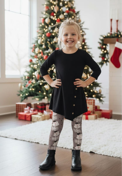 Girls Christmas Snowman Leggings - High Waisted - Buttery Soft - Yoga Pants Leggings MomMe and More S Gray 