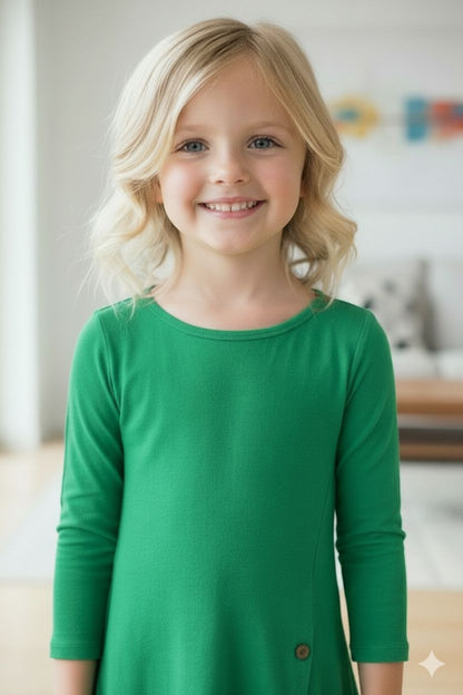 Girls Asymmetric Green Dress - Long Tunic Top - dress MomMe and More 