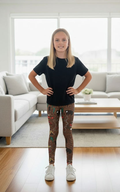 Girls Camping Leggings - High Waisted - Luxury Soft Yoga Pants for Kids Leggings MomMe and More 