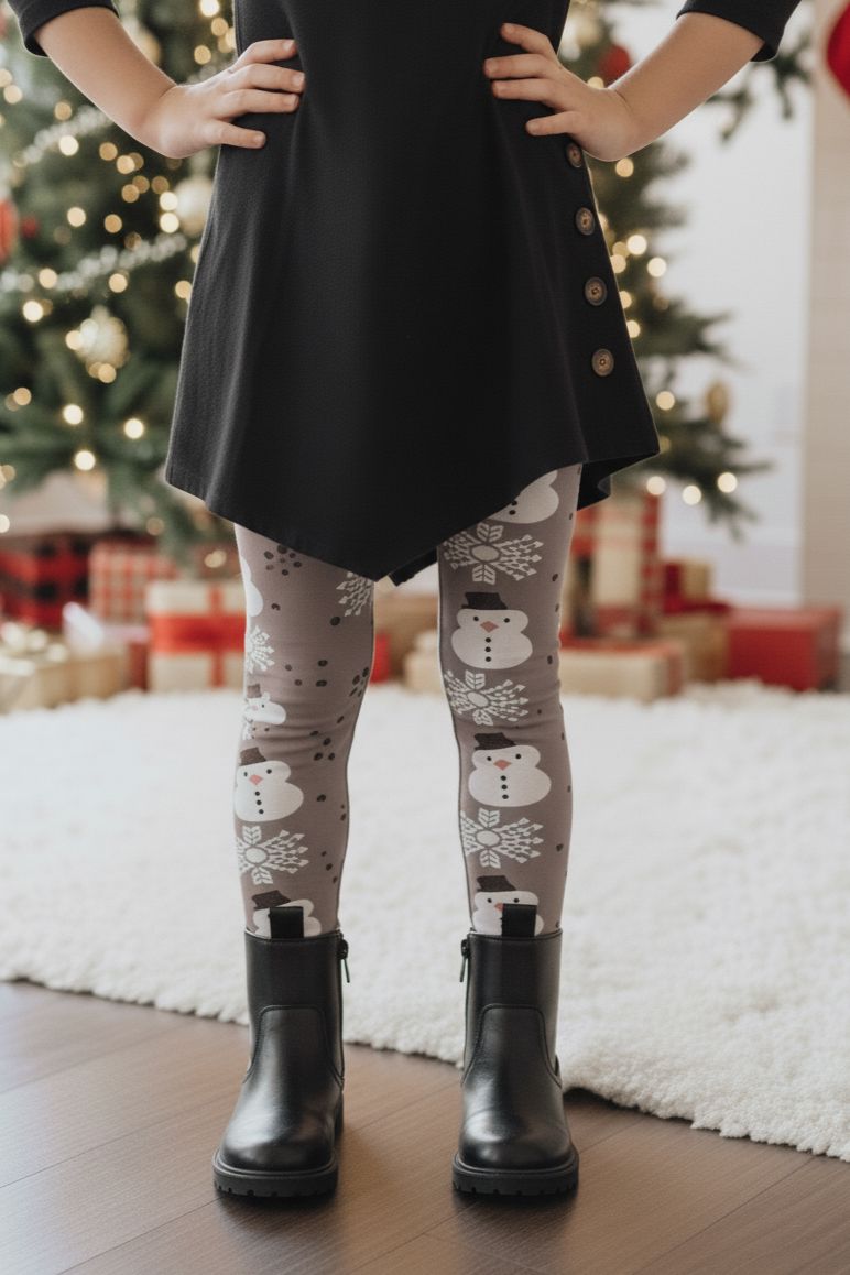 Girls Christmas Snowman Leggings - High Waisted - Buttery Soft - Yoga Pants Leggings MomMe and More 