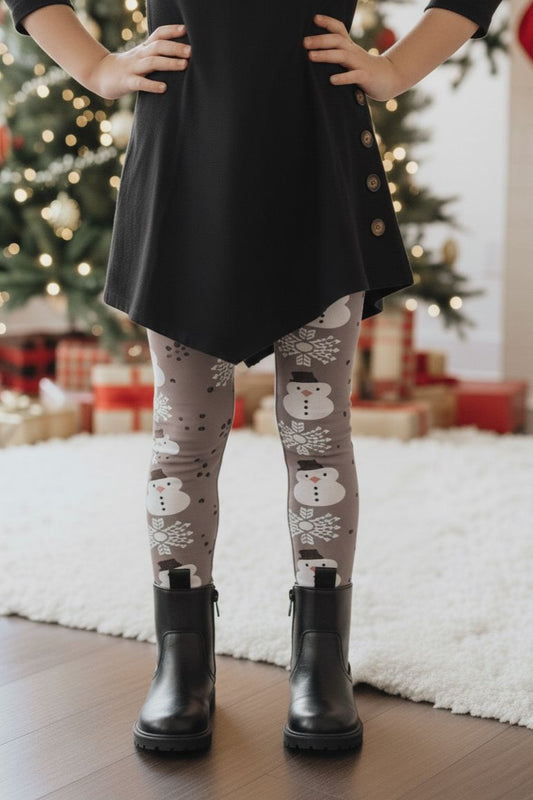 Girls Christmas Snowman Leggings - High Waisted - Buttery Soft - Yoga Pants Leggings MomMe and More 