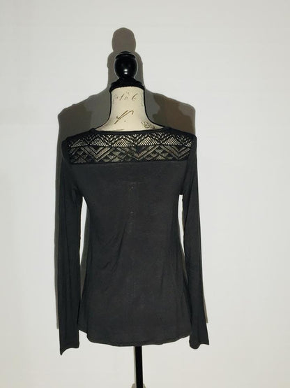 Womens Long Sleeve Gray Lace Trim Top, Faux Button Shirt Tops MomMe and More 