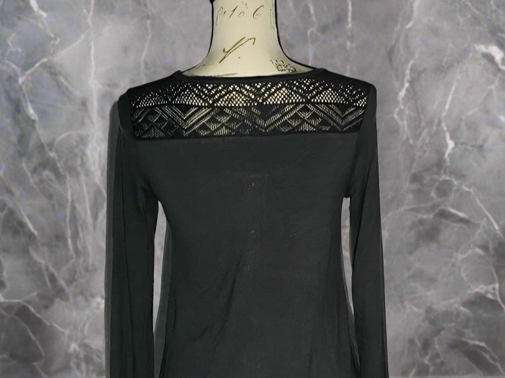 Womens Long Sleeve Gray Lace Trim Top, Faux Button Shirt Tops MomMe and More 