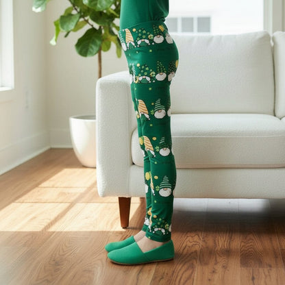 Girls St. Patrick's Day Gnome Leggings - High Waisted - Buttery Soft Yoga Pants for Kids - S/L Leggings MomMe and More 