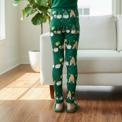 Girls St. Patrick's Day Gnome Leggings - High Waisted - Buttery Soft Yoga Pants for Kids - S/L Leggings MomMe and More 