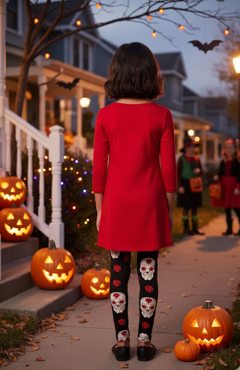 Girls Skull Halloween Leggings - High Waisted - Buttery Soft - Black/Red Leggings MomMe and More 