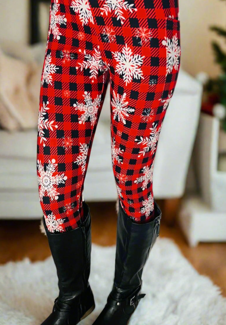 Holiday Buffalo Plaid Snowflake Leggings MomMe And More Boutique