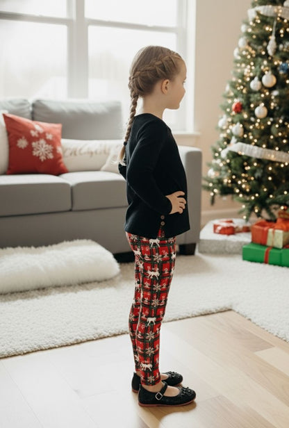 Girls Plaid Christmas Leggings - High Waisted - Buttery Soft - Red/White Leggings MomMe and More 