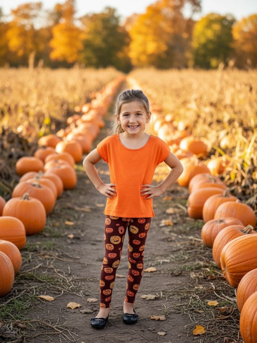 Girls Pumpkin Leggings - High Waisted - Buttery Soft - Orange Leggings MomMe and More 
