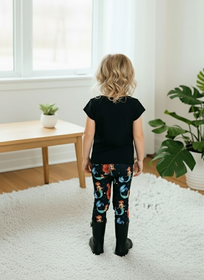 Girls Mermaid Leggings - High Waisted - Buttery Soft - Yoga Pants for Kids - Black/Multi Leggings MomMe and More 