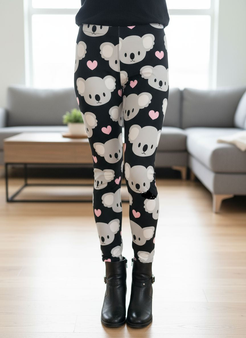 Womens Koala Bear Leggings - High Waisted - Luxury Soft Signature Yoga Pants Leggings MomMe and More 