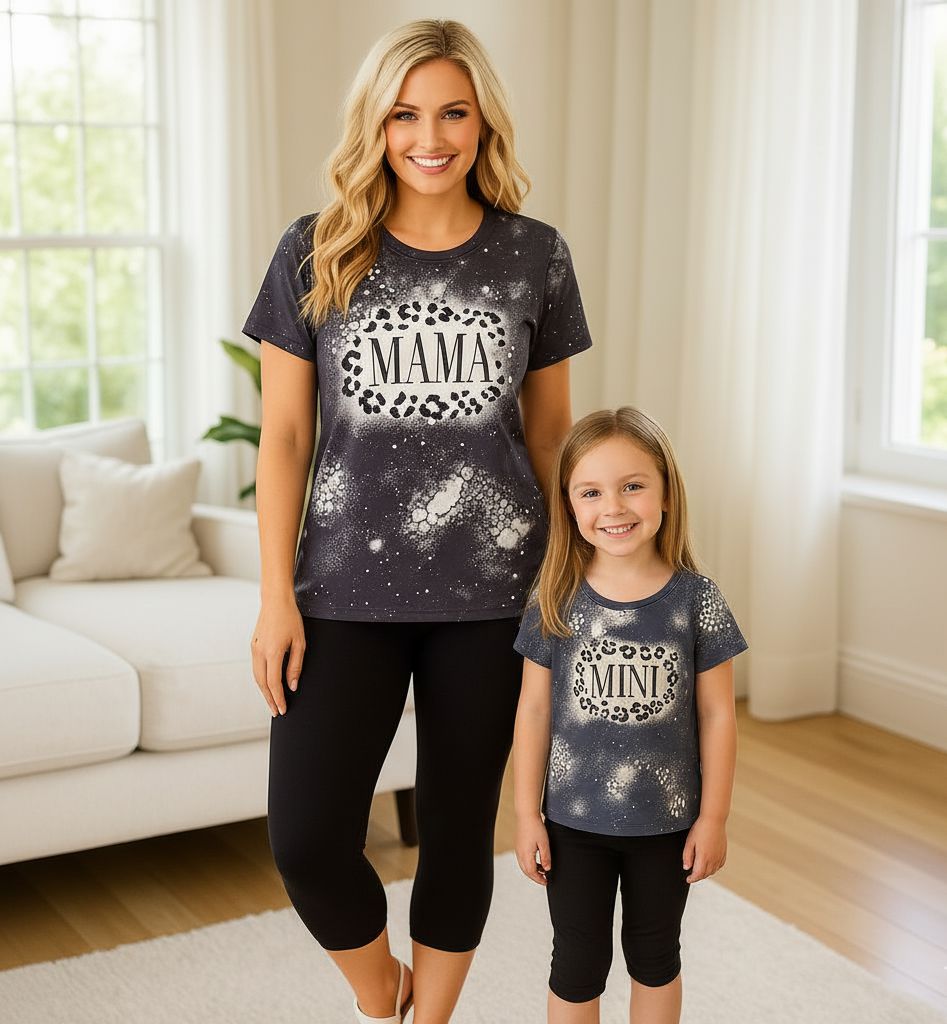 Mama & Mini Matching Tops - Short Sleeves - Cheetah Accent - Black/White Tops MomMe and More 