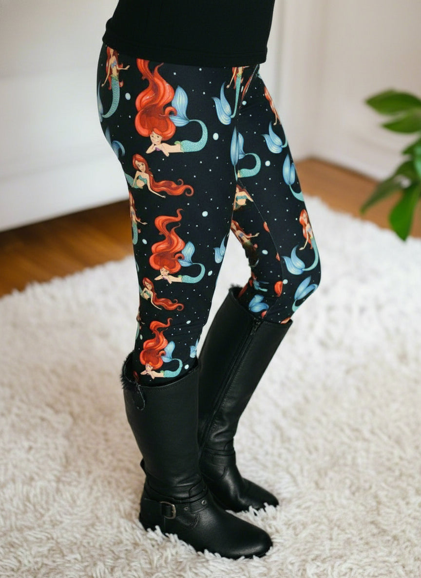 Womens Mermaid Leggings - High Waisted - Buttery Soft Yoga Pants - Black/Multi Leggings MomMe and More 