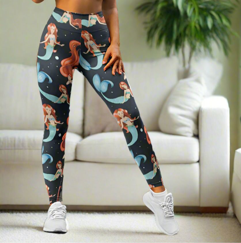 Womens Mermaid Leggings - High Waisted - Buttery Soft - Black/Red Leggings MomMe and More 
