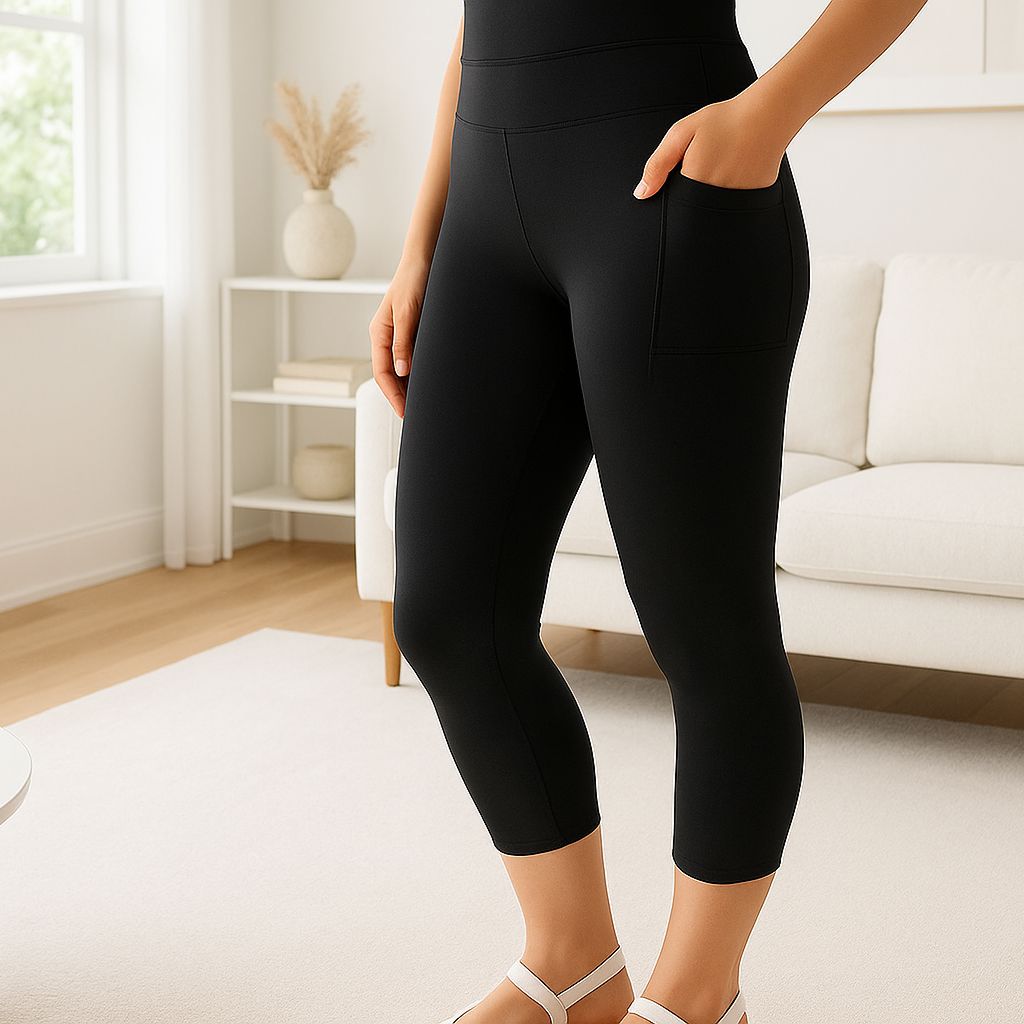 Womens Black Capri Leggings - High Waisted - Buttery Soft - Side Pockets - Solid Black Leggings MomMe and More 