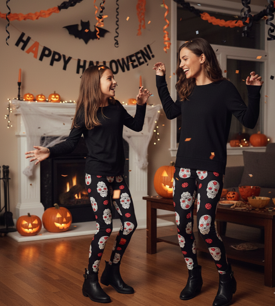 Mom and Me Matching Halloween Skull Leggings from MomMe And More Boutique