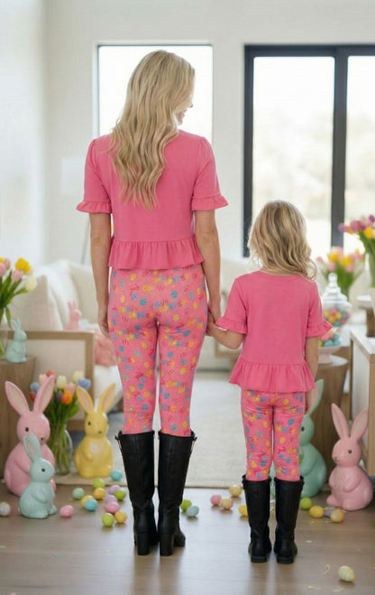 Womens Easter Leggings - High Waisted - Buttery Soft - Pink Leggings MomMe and More 