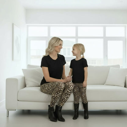 Girls Cheetah Leggings - High Waisted - Buttery Soft Yoga Pants for Kids - Brown/Black Leggings MomMe and More 