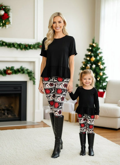 Womens Christmas Leggings - High Waisted - Buttery Soft - Black/White Leggings MomMe and More 