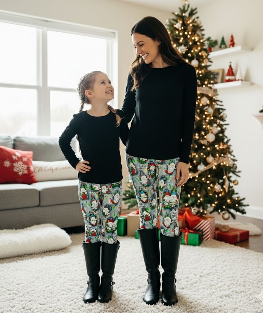 Girls Christmas Gnome Leggings - High Waisted - Buttery Soft - Yoga Pants Leggings MomMe and More 