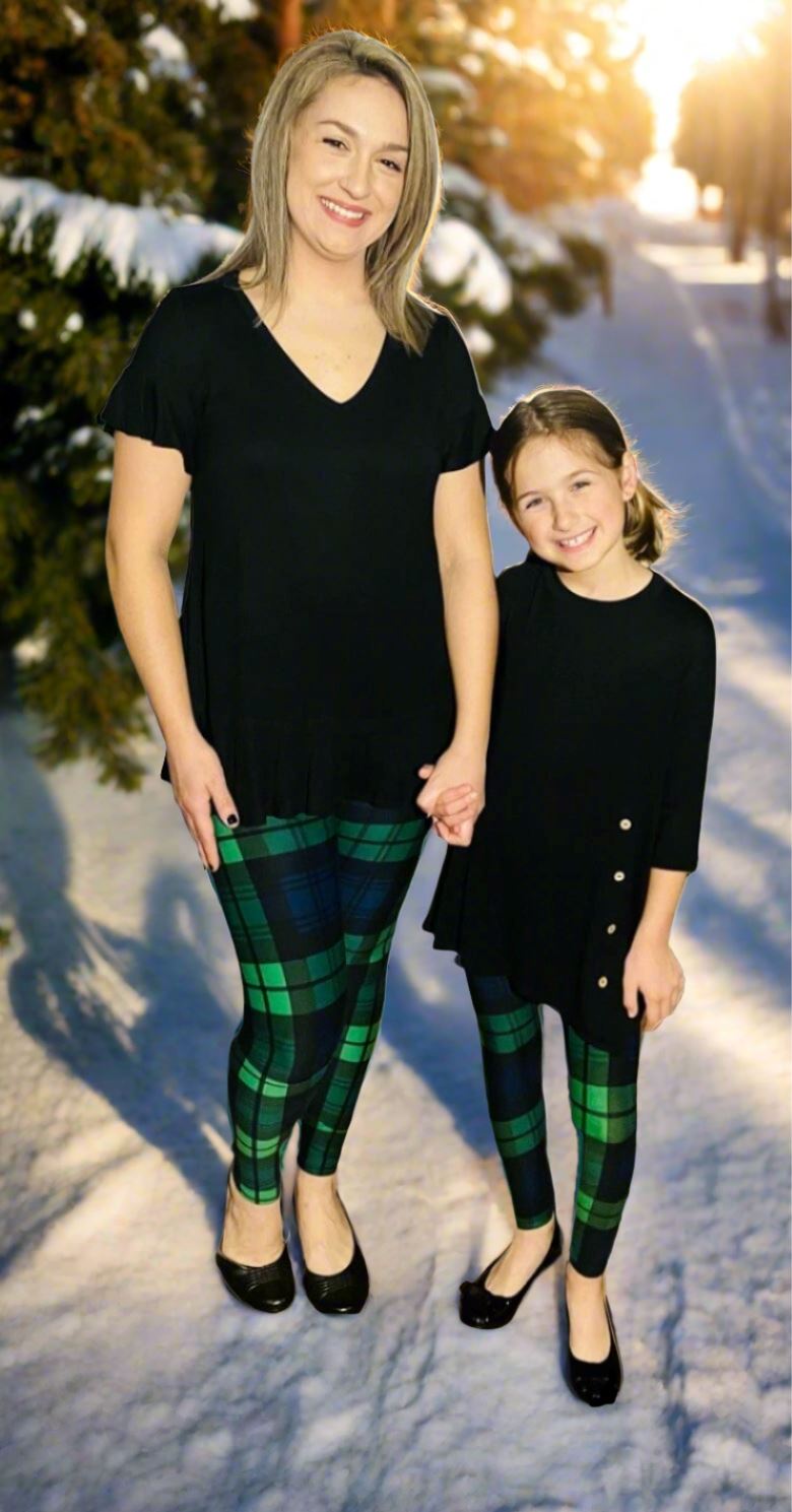 Womens Green Plaid Leggings, Soft Yoga Pants, Sizes 0-20, Yoga Waist Leggings MomMe and More 