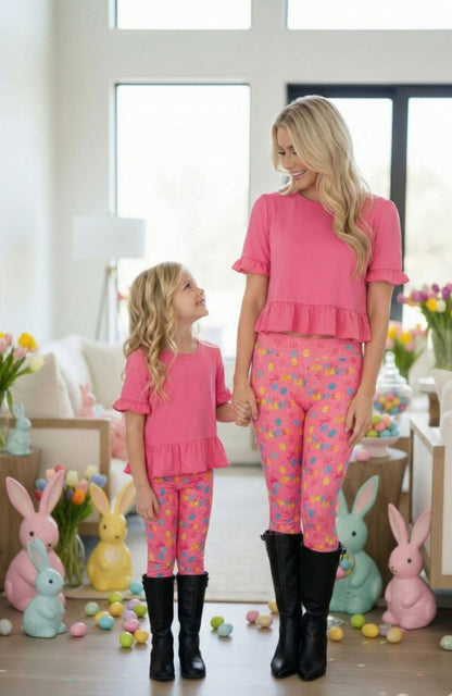 Womens Easter Leggings - High Waisted - Buttery Soft - Pink Leggings MomMe and More 