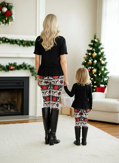 Womens Christmas Leggings - High Waisted - Buttery Soft - Black/White Leggings MomMe and More 