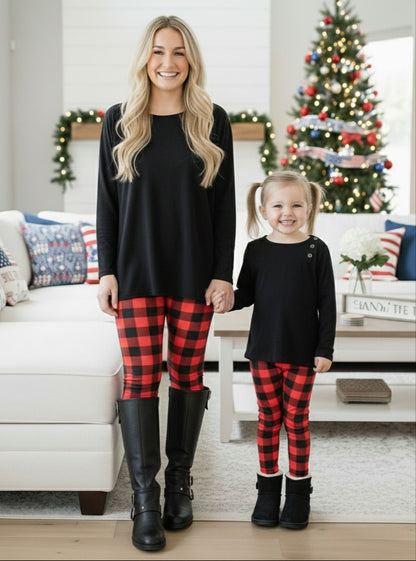 Womens Red Plaid Christmas Leggings - High Waisted - Buttery Soft - Yoga Pants - Red/Black Leggings MomMe and More 
