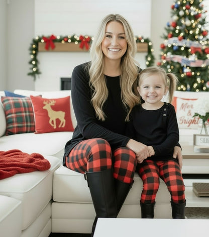 Womens Red Plaid Christmas Leggings - High Waisted - Buttery Soft Yoga Pants - No-Roll Waist Leggings MomMe and More 