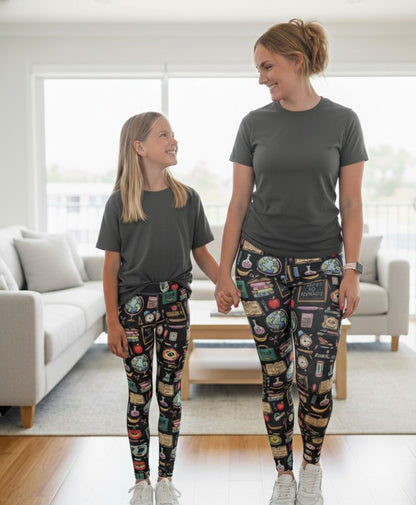 Womens School Teacher Leggings - High Waisted - Buttery Soft - Yoga Pants - Gray/Multi Leggings MomMe and More 