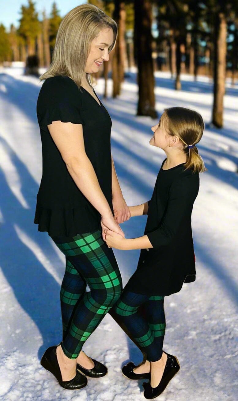 Womens Green Plaid Leggings, Soft Yoga Pants, Sizes 0-20, Yoga Waist Leggings MomMe and More 