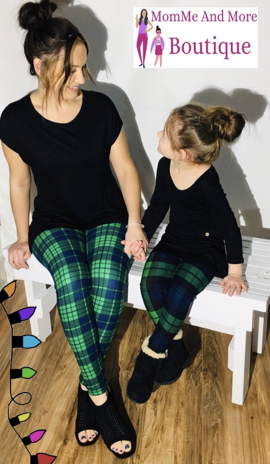 Womens Green Plaid Christmas Leggings, Yoga Pants, Footless Tights Leggings MomMe and More 