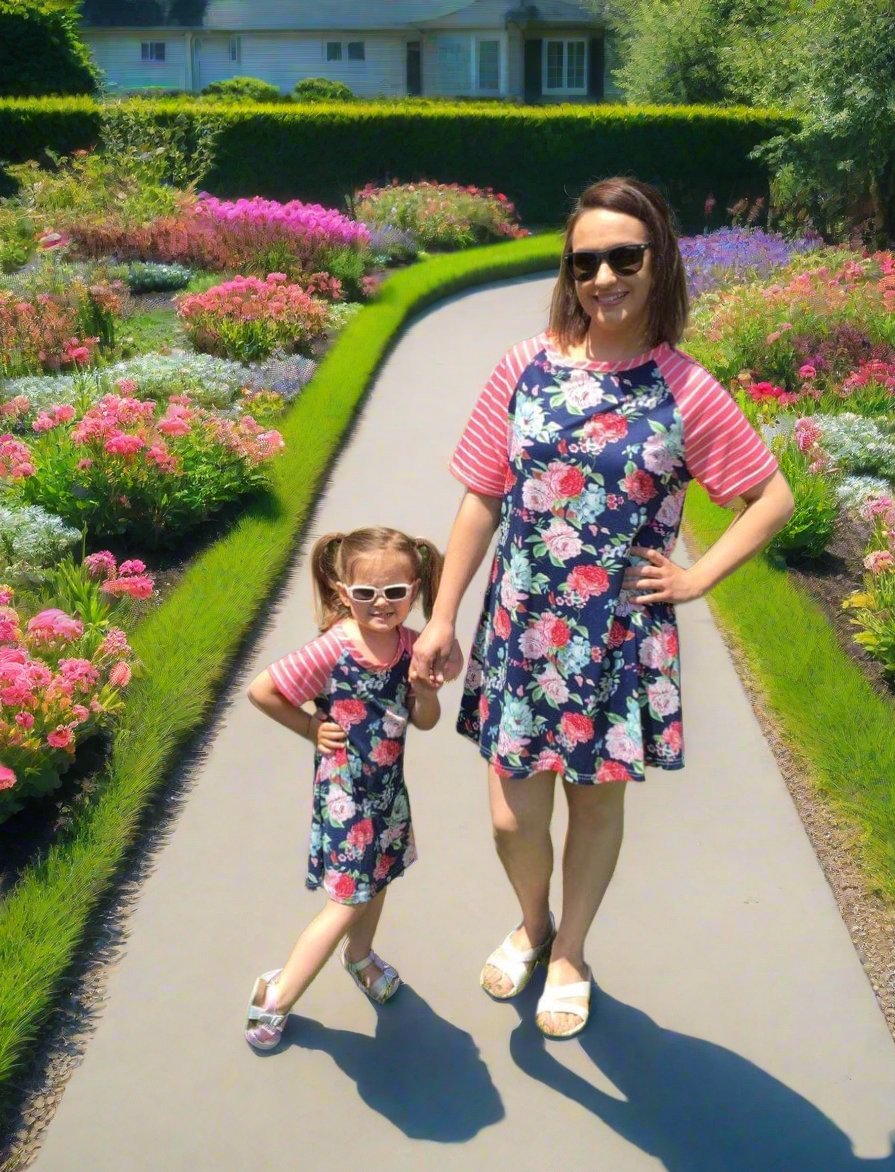 Girls Pink Blue Floral Dress | Spring Dress | Easter Dress dress MomMe and More 