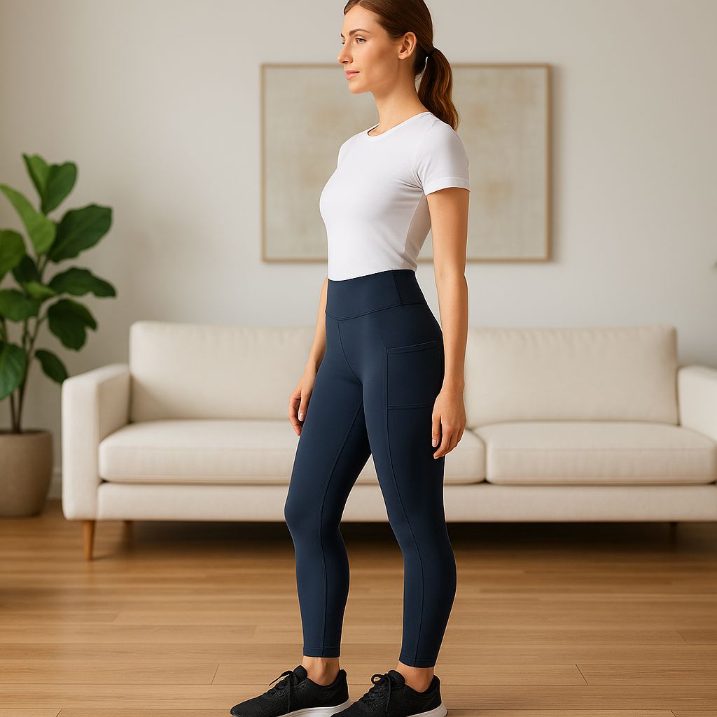 Womens Blue Pocket Leggings - High Waisted - Buttery Soft - Solid Navy Blue Leggings MomMe and More 