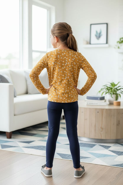 Girls Navy Leggings - High Waisted - Buttery Soft - Solid Blue Leggings MomMe and More 