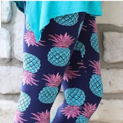 Womens Pineapple Leggings | Fruit Leggings | Yoga Pants | Footless Tights | No-Roll Waistband Leggings MomMe and More 